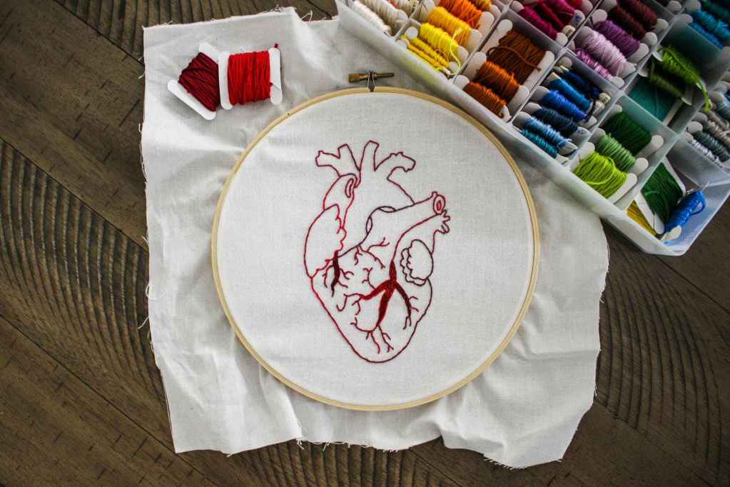 heart design of handmade embroidery